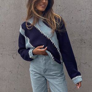NEW Amalie Star x NAKD Recycled Multicolor Knitted Sweater Blue Size XS/Small